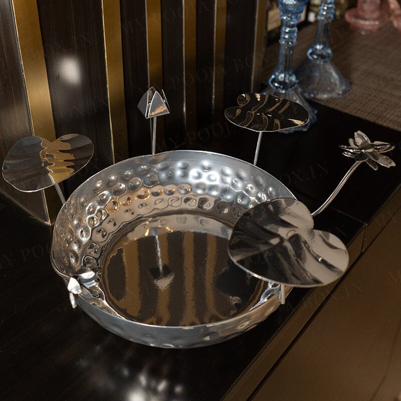 Luxury Silver Finish Lotus Urli