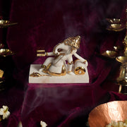 Reading Book Gold Plated Marble Ganesha Car Idol