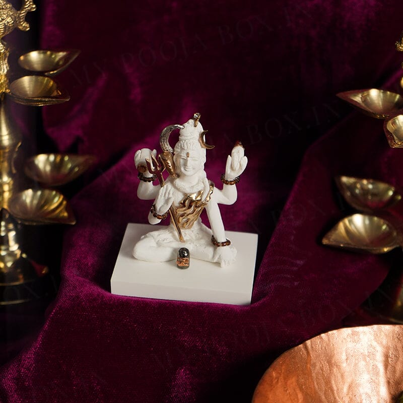 Powerful Shiva Gold Plated Marble Car Idol