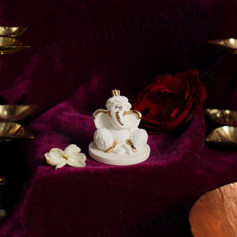Cute Mini Ganesha Gold Plated Marble Car Idol