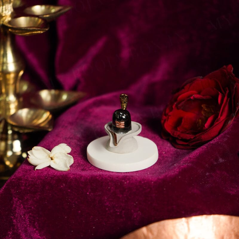 Divine Gold Plated Marble Shivling Car Idol