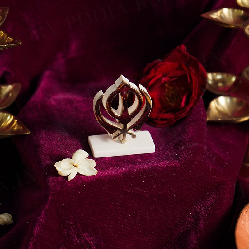 Sikh Religious Khanda Sahib Gold Plated Marble Car Idol