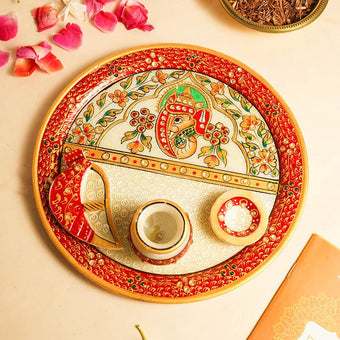 Ganesha Round Marble Pooja Thali 9"