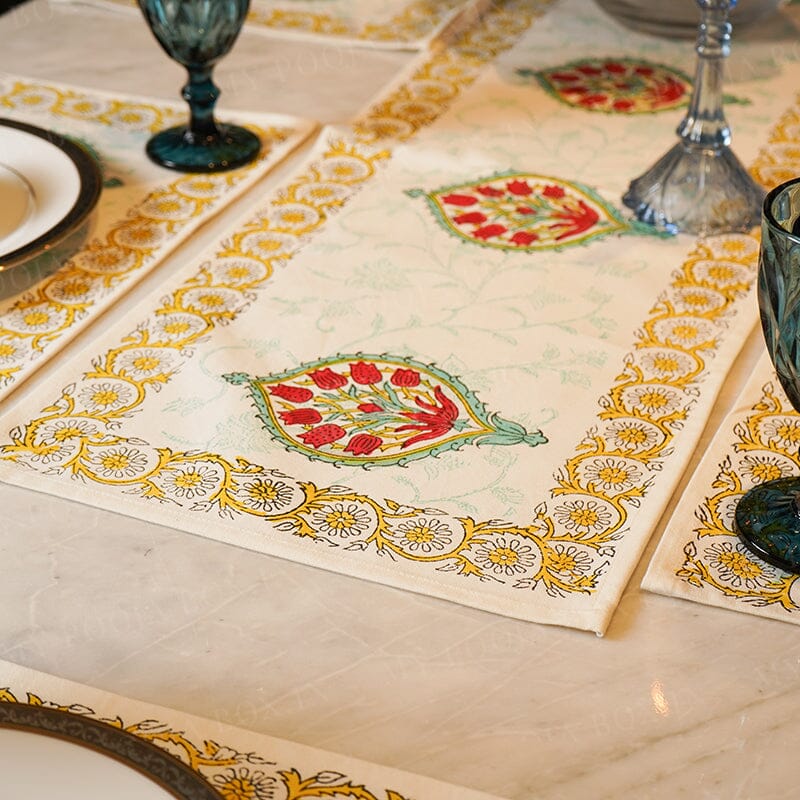 Samara Roses Block Print Cotton Table Runner