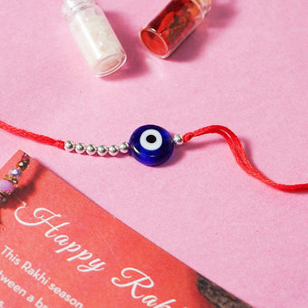 925 Silver Evil Eye And Seven Bead Rakhi