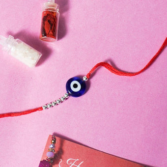 925 Silver Evil Eye And Seven Bead Rakhi