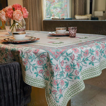 Floral Hues Block Printed Table Cover