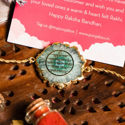 Gayatri Mantra Green Agate Stone Rakhi
