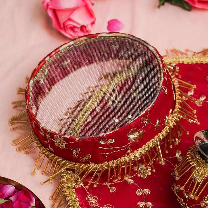 Magenta Beaded Karwa Chauth Thali Set