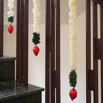 Artificial Jasmine Flower And Red Lotus Buds Strings (Set of 2)