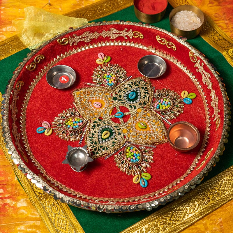 Red Shagun Saanjh Pooja Thali Set