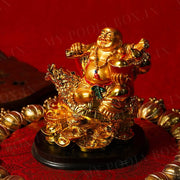 Laughing Buddha with Dragon Tortoise on Bed of Wealth