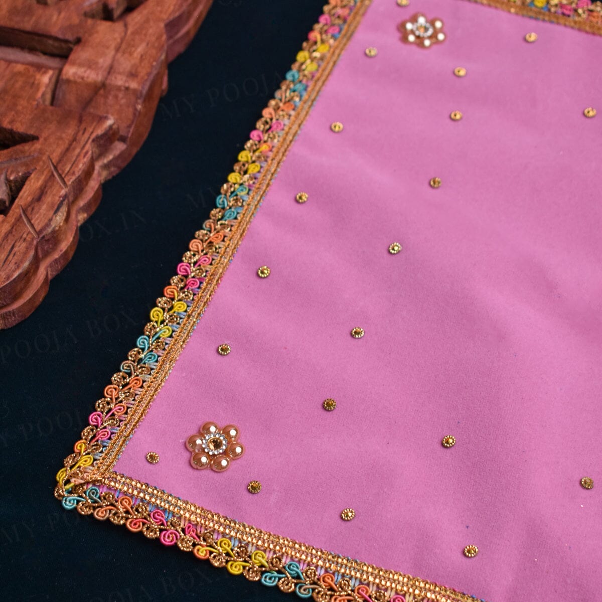 30x30 Velvet Pooja Mat Aasan Pink