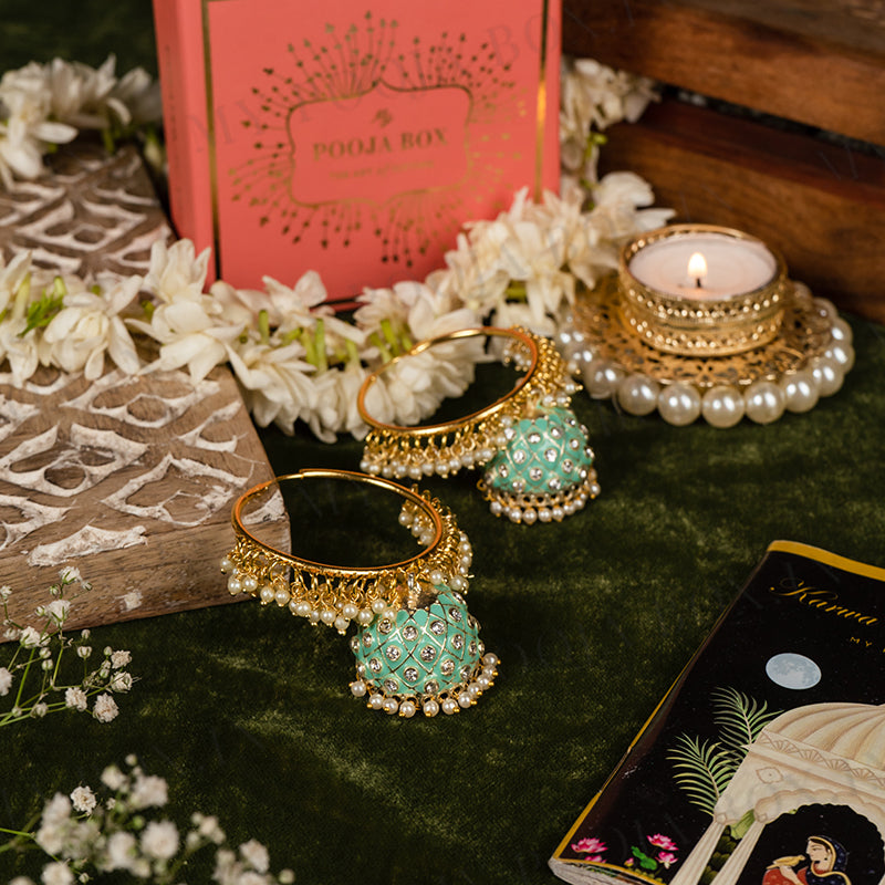 Enchanting Meenakari Mint Jhumka