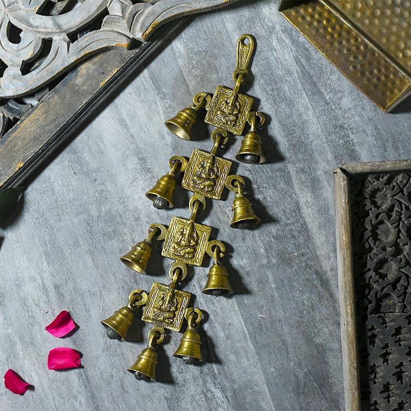 Antique Brass 9 Bells With Ganesha Figurine