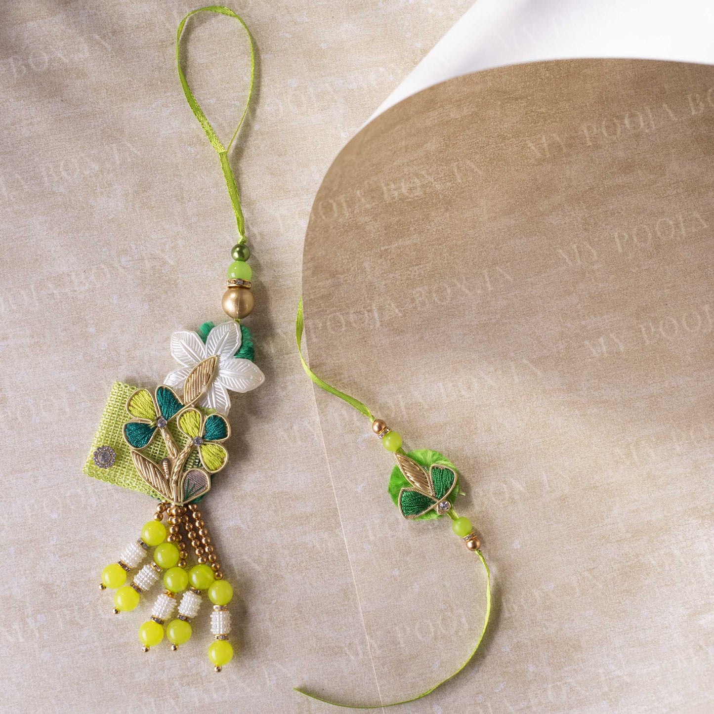Radiant Lime Green Bhaiya Bhabhi Rakhi (Set of 2)