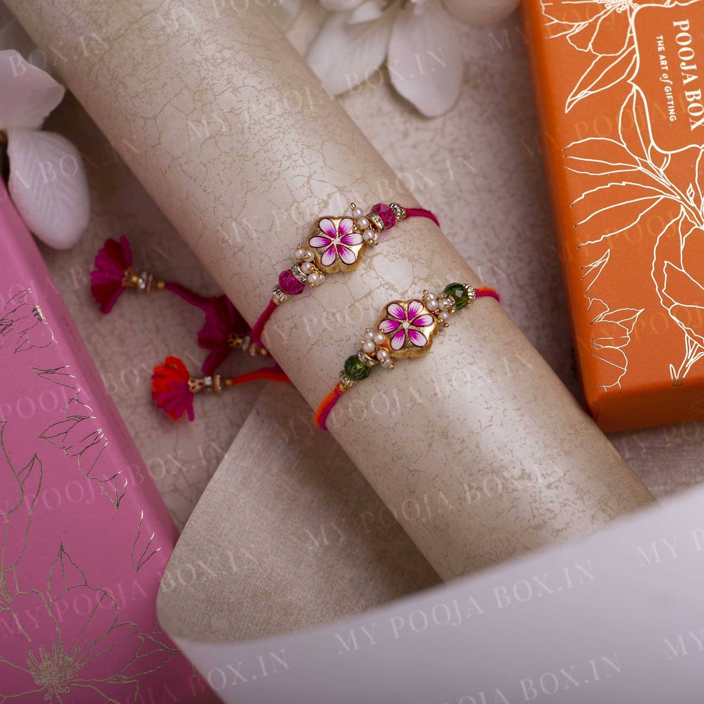 Exquisite Hand Painted Floral Rakhi Set of 2