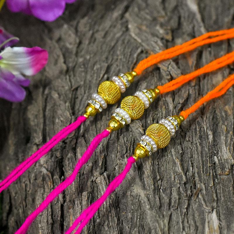 Modern Chic Golden Rakhi Set of 3