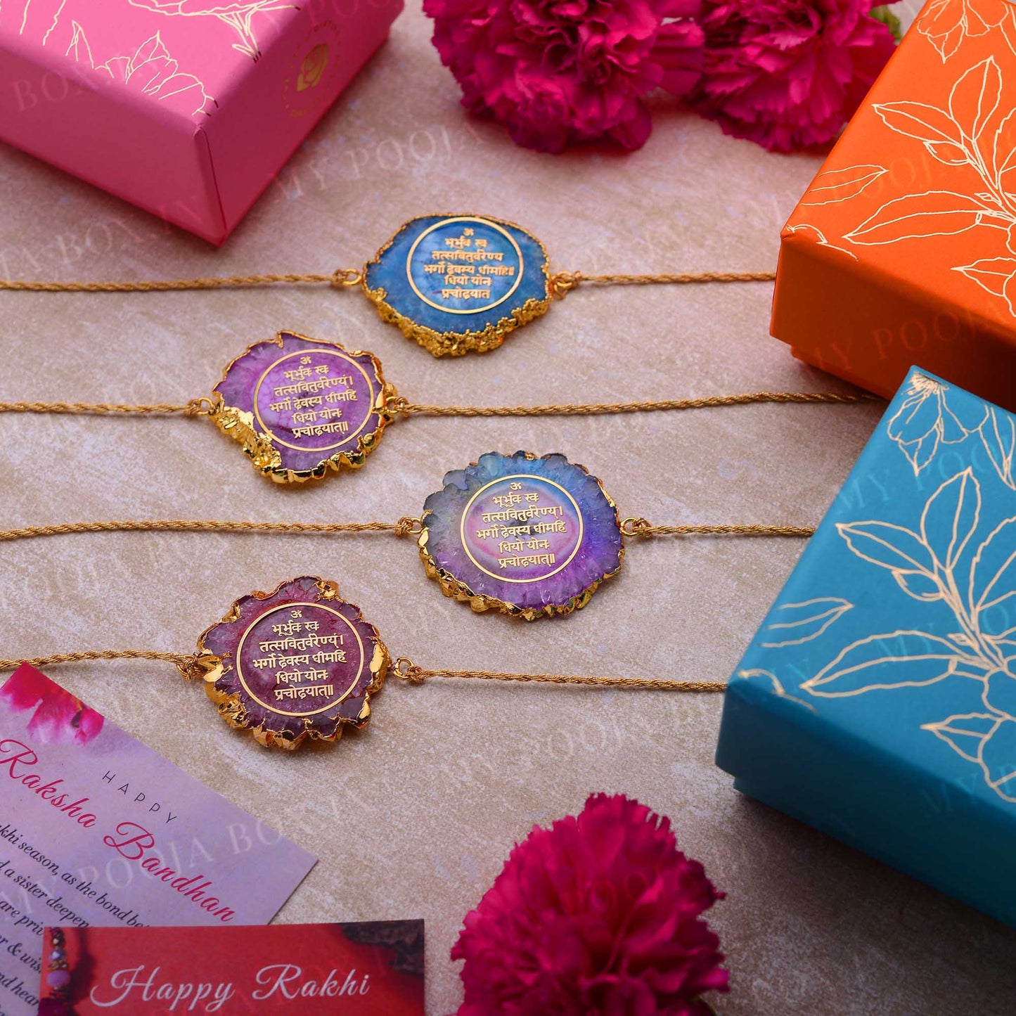 Gayatri Mantra Rainbow Agate Stone Rakhi