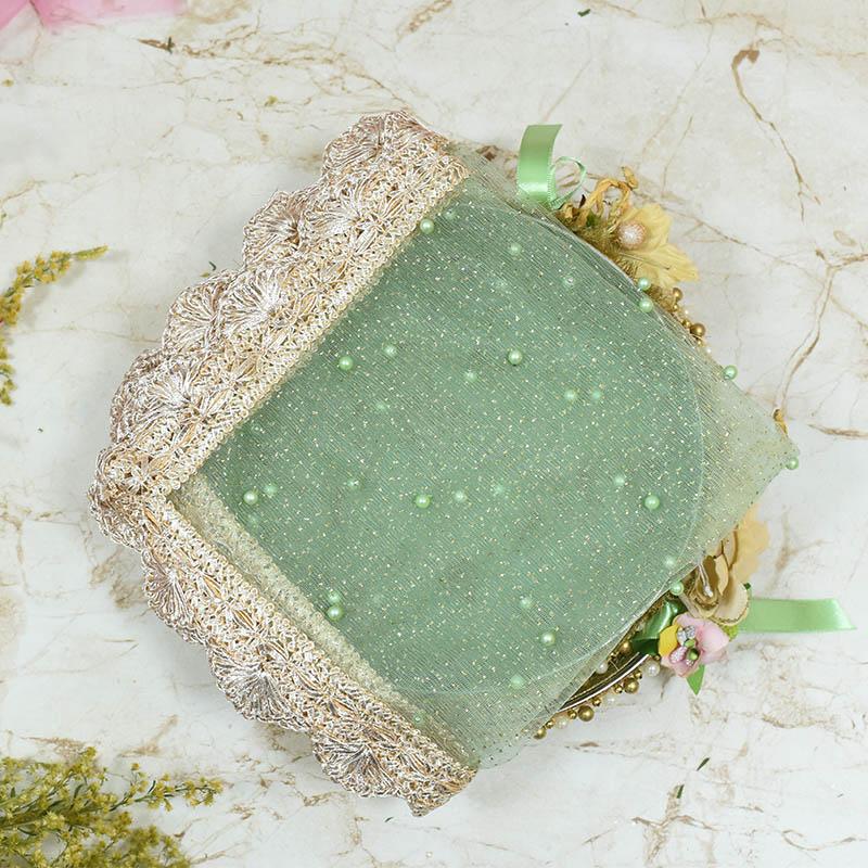 Graceful Green Beaded Thali Cover