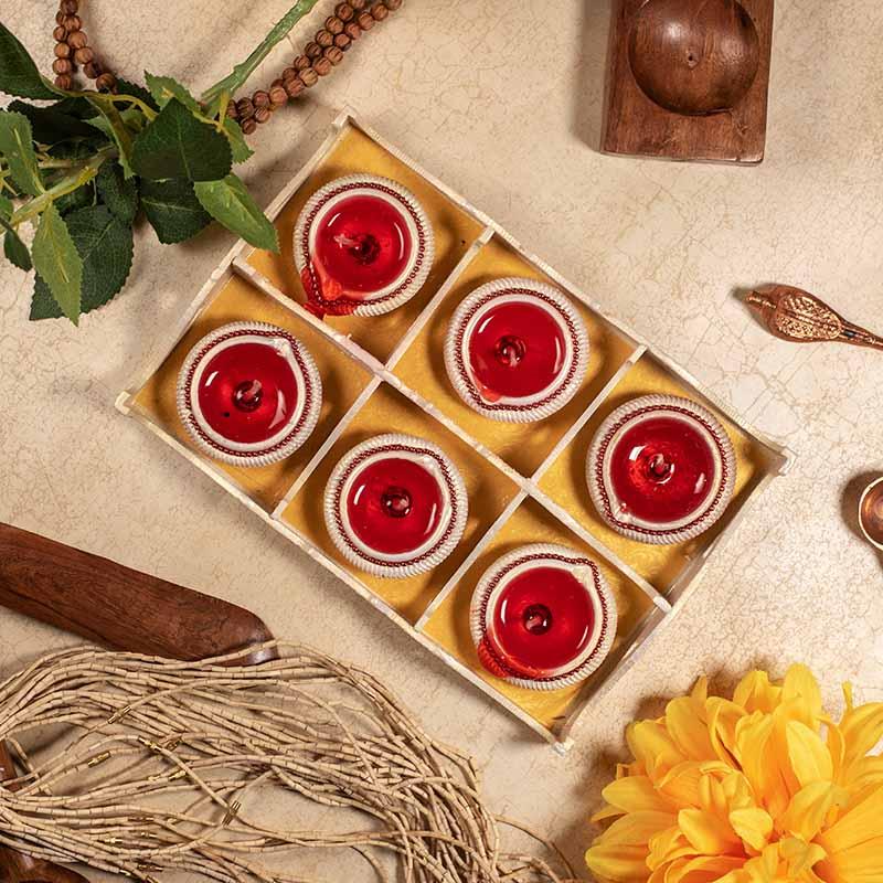 Red Gel Diya (Set of 6)