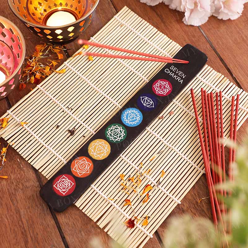 Seven Chakra Wooden Incense Stand