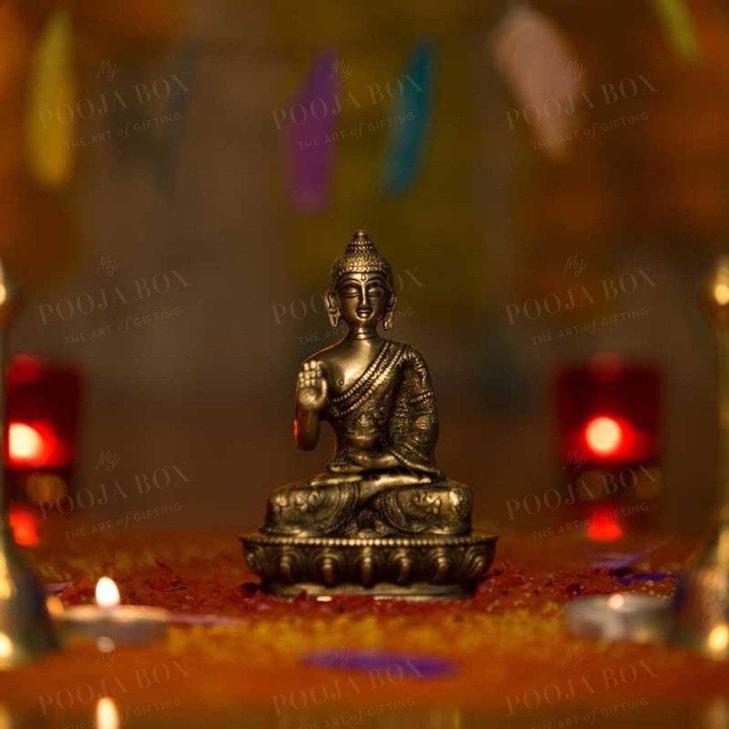 Antique Brass Blessing Buddha Idol