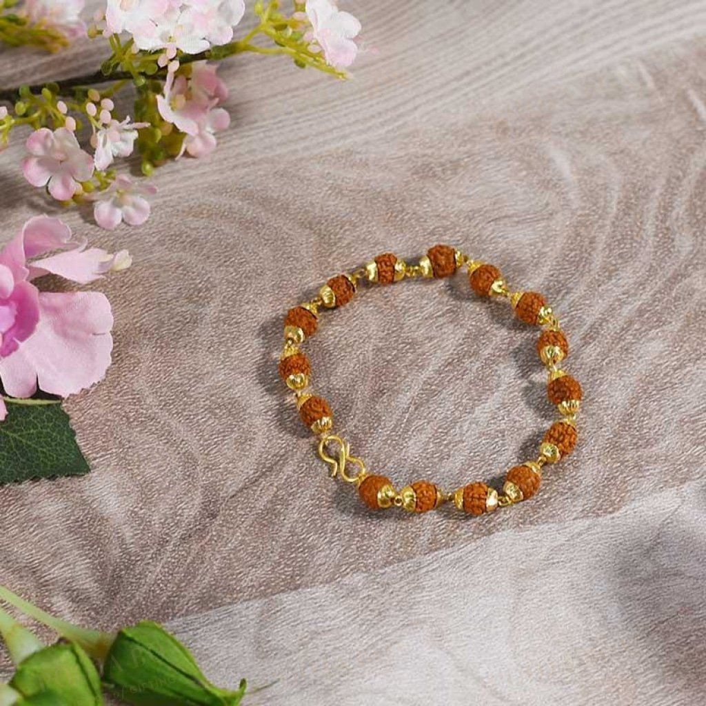 Five Faces Rudraksha Bracelet With Golden Caps