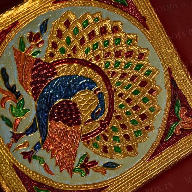 Peacock Golden Design Pooja Chowki