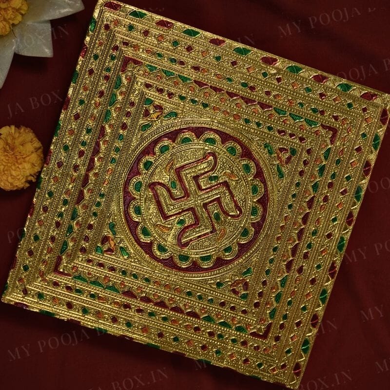 Swastik Golden Design Pooja Chowki