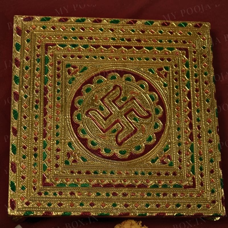 Swastik Golden Design Pooja Chowki