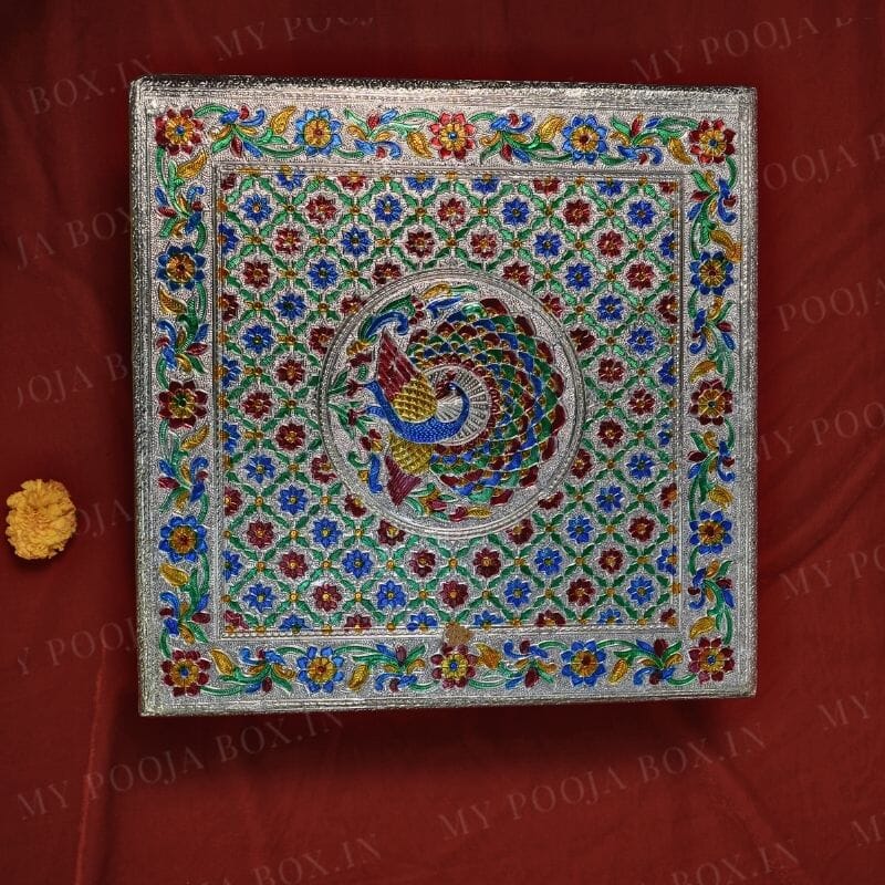 Peacock Design Silver Pooja Chowki