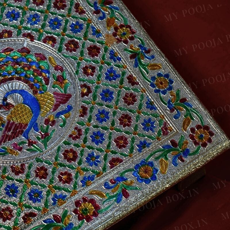 Peacock Design Silver Pooja Chowki