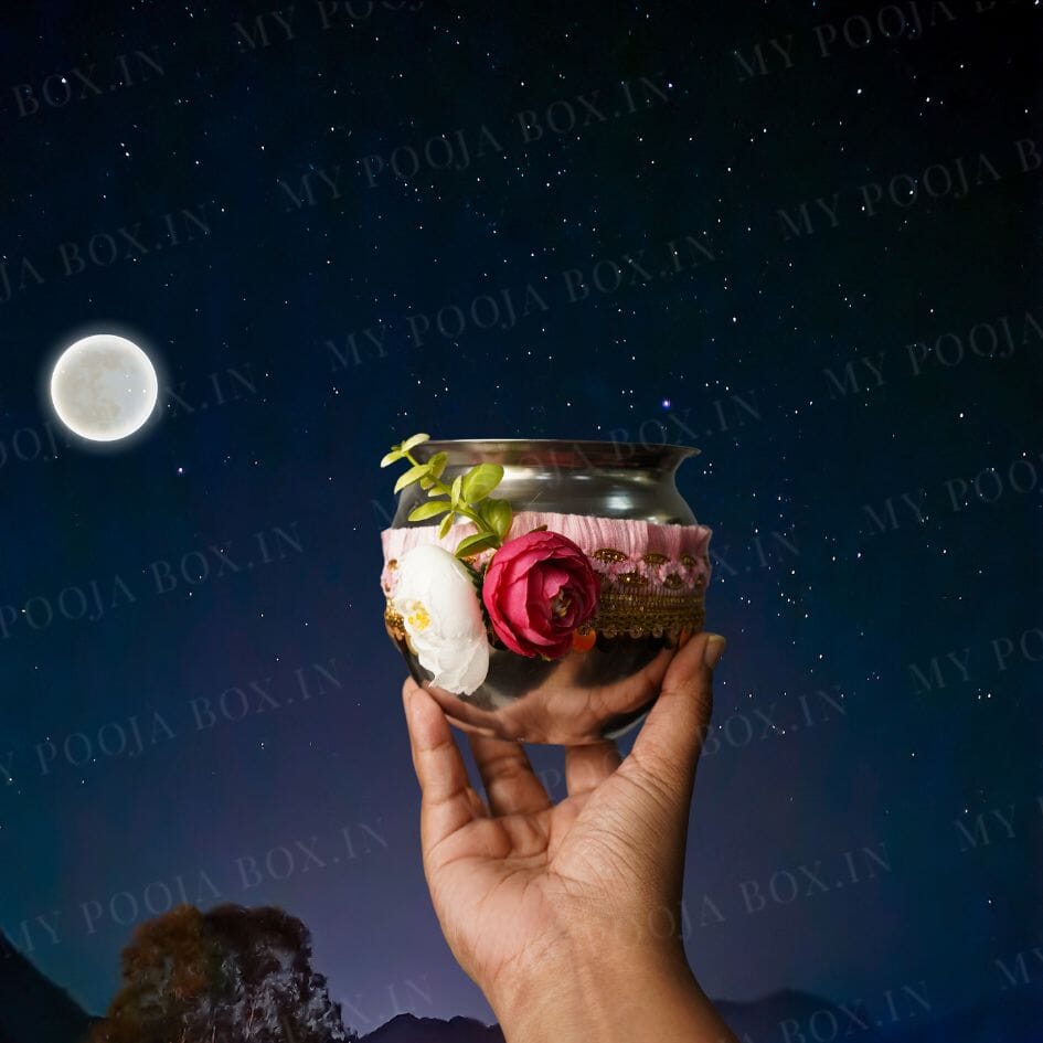 Pink Roses Flower Karwa Chauth Thali Set