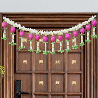 Artificial Jasmine Flower And Pink Lotus Buds Decoration Toran/ Bandhanwar
