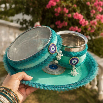 Evil Eye Blue Karwa Chauth Thali Set