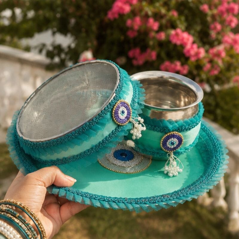 Evil Eye Blue Karwa Chauth Thali Set