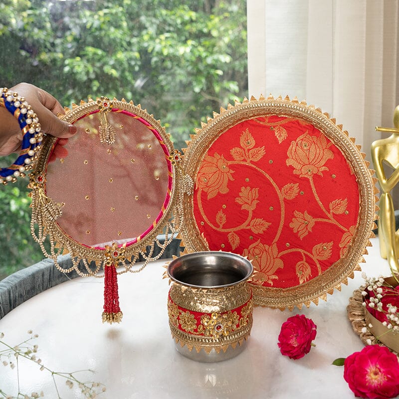 Bridal Red Karwa Chauth Thali Set