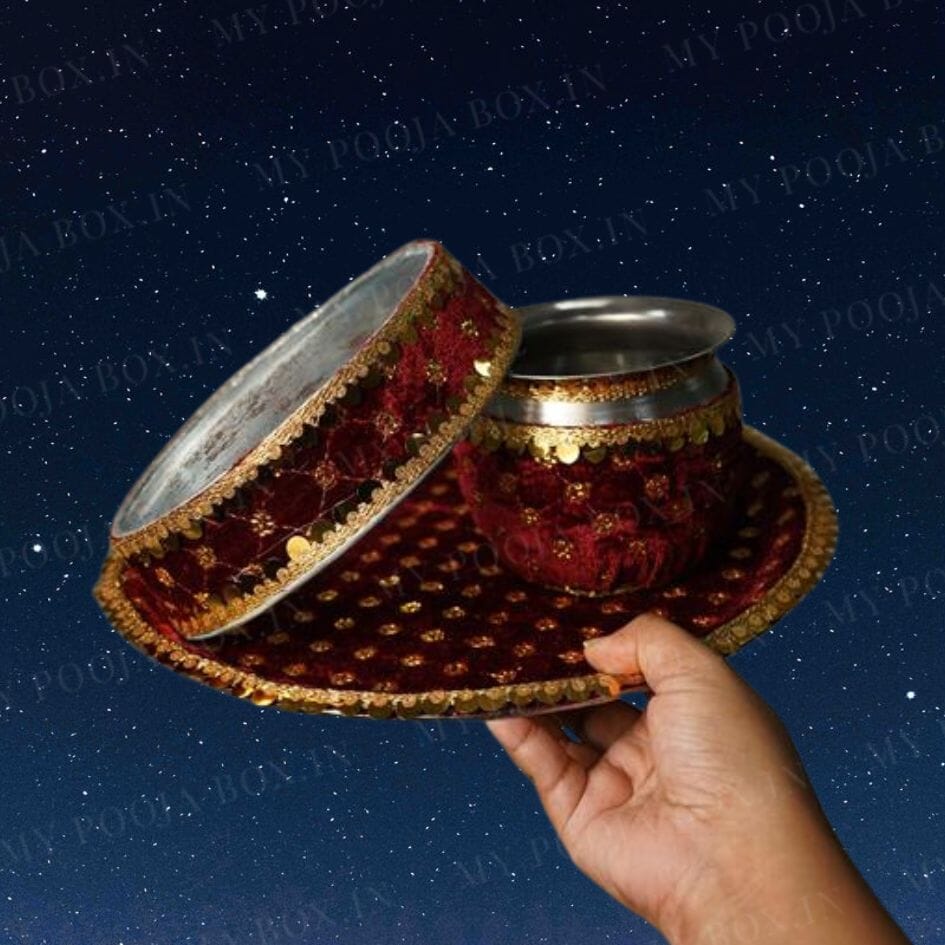 Maroon Embellished Karwa Chauth Thali Set