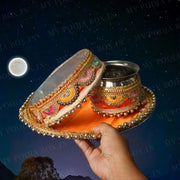 Orange Colorful Gota Karwa Chauth Thali Set