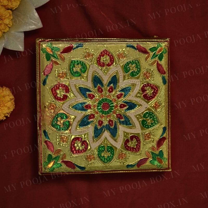 Peacock Golden Design Pooja Chowki
