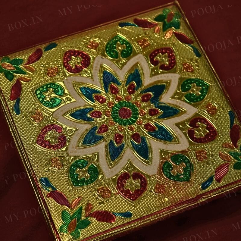 Peacock Golden Design Pooja Chowki