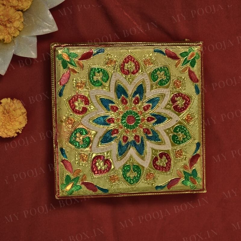 Peacock Golden Design Pooja Chowki