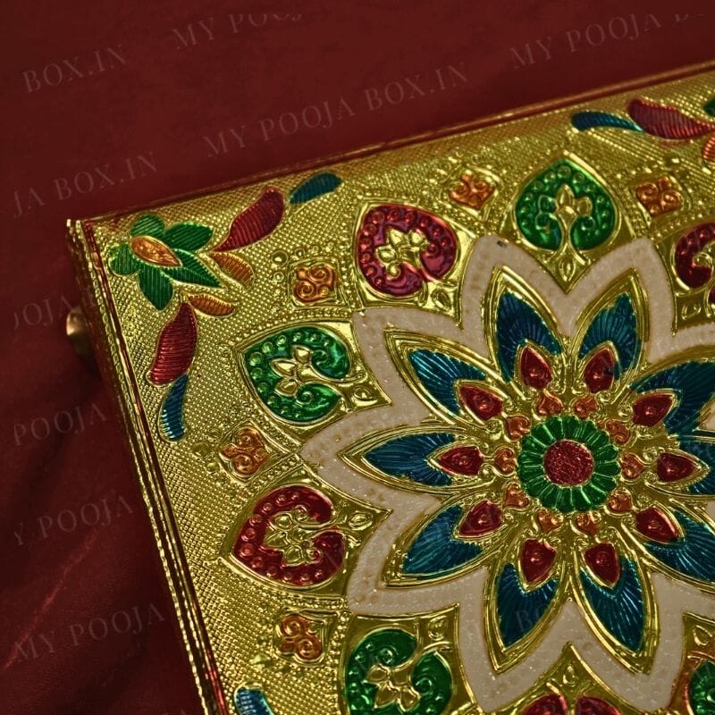 Peacock Golden Design Pooja Chowki
