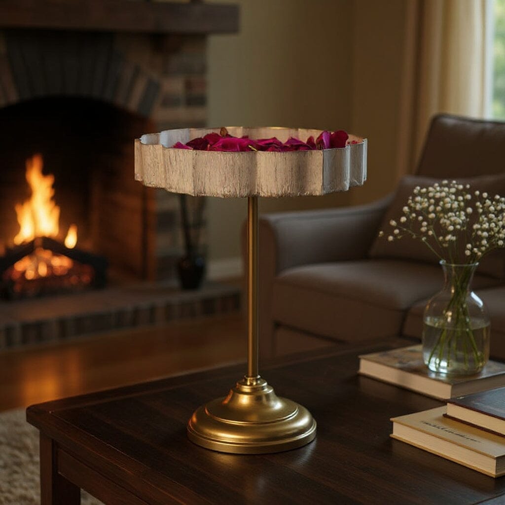 White And Gold Lotus Urli With Stand