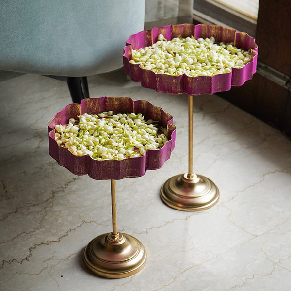 Pink And Gold Lotus Urli With Stand