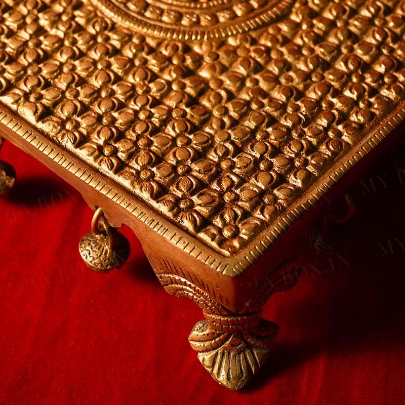 Brass Antique Flower Design Chowki
