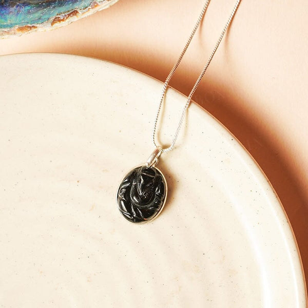 Black Tourmaline Engraved Ganesha Healing Pendant