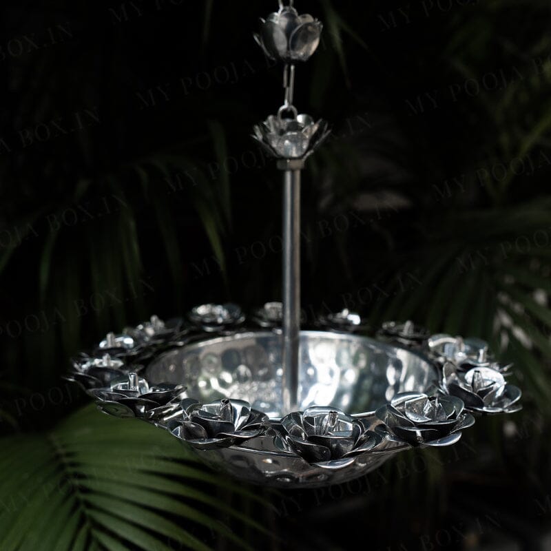 Luxury Floral Silver Finish Hanging Urli