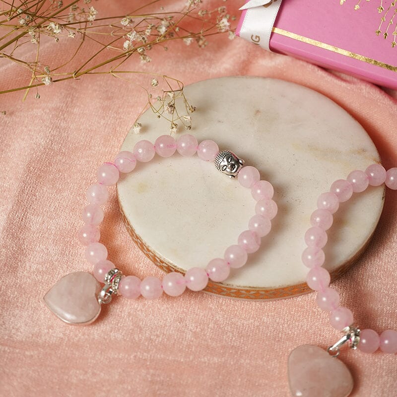 Rose Quartz Bracelet with Heart Charm